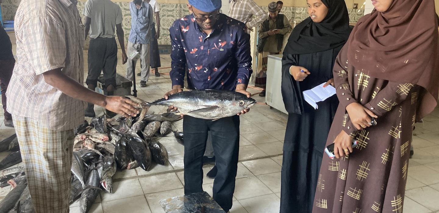 Students collecting fish data 